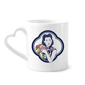 Dıythinker 12 oz Çin Kültürü Çiçek Güzellik Çömlekçilik Seramik Kalp Saplı Kupa