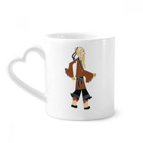 Dıythinker 12 oz Çin Kültürü Gölge Oyun Desenli Çömlekçilik Seramik Kalp Saplı Kupa