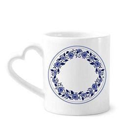 Dıythinker 12 oz Çin Kültürü Mavi Çiçek Çömlekçilik Seramik Kalp Saplı Kupa