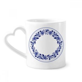 Dıythinker 12 oz Çin Kültürü Mavi Çiçek Çömlekçilik Seramik Kalp Saplı Kupa