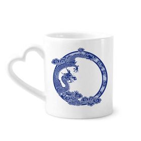 Dıythinker 12 oz Çin Kültürü Mavi Ejderha Çömlekçilik Seramik Kalp Saplı Kupa