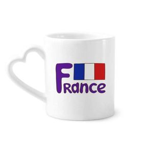 Dıythinker 12 oz Fransa Ulusal Bayrağı Mavi Desenli Çömlekçilik Seramik Kalp Saplı Kupa