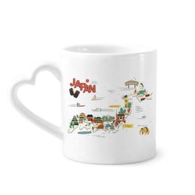 Dıythinker 12 oz Geleneksel Japon Kara Şekilli Harita Çömlekçilik Seramik Kalp Saplı Kupa