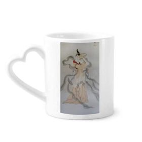 Dıythinker 12 oz Katlanır Fan Güzellik Çin Boyama Çömlekçilik Seramik Kalp Saplı Kupa