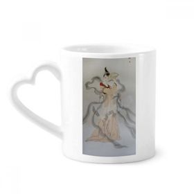 Dıythinker 12 oz Katlanır Fan Güzellik Çin Boyama Çömlekçilik Seramik Kalp Saplı Kupa