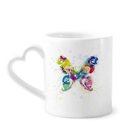 Dıythinker 12 oz Kelebek Çiçek Desenli Seramik Kalp Saplı Seramik Kupa