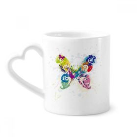 Dıythinker 12 oz Kelebek Çiçek Desenli Seramik Kalp Saplı Seramik Kupa