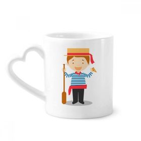 Dıythinker 12 oz Mavi Beyaz Çizgili İtalya Çizgi Film Çömlekçilik Seramik Kalp Saplı Kupa