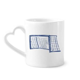 Dıythinker 12 oz Mavi Futbol Kapı Ağ Desenli Çömlekçilik Seramik Kalp Saplı Kupa