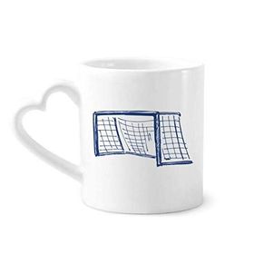 Dıythinker 12 oz Mavi Futbol Kapı Ağ Desenli Çömlekçilik Seramik Kalp Saplı Kupa