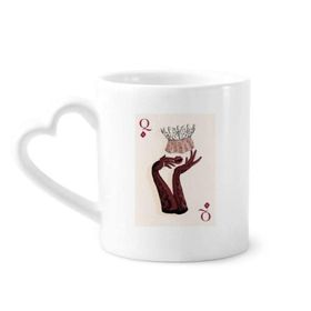 Dıythinker 12 oz Oyun Kartları Elmas Q Desenli Çömlekçilik Seramik Kalp Saplı Kupa