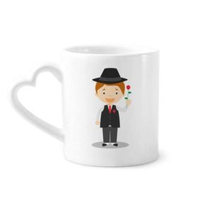 Dıythinker 12 oz Siyah Takım Arjantin Çizgi Film Çömlekçilik Seramik Kalp Saplı Kupa