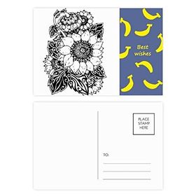 Dıythinker 14x9 cm 20 Adet Renkli Ayçiçeği Siyah Beyaz Çiçek Bitki Muz Kartpostal Seti