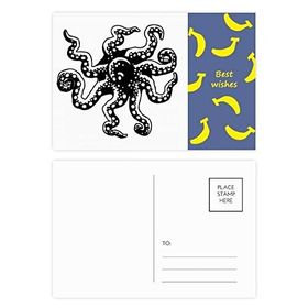 Dıythinker 14x9 cm 20 Adet Renkli Deniz Yaşamı Siyah Ahtapot İllüstrasyon Muz Kartpostal Seti