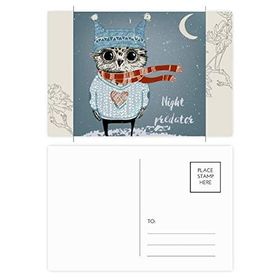 Dıythinker 14x9 cm 20 Adet Renkli Eskiz Sevimli Baykuş Kış Gece Çiçek Kartpostal Seti