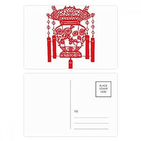 Dıythinker 14x9 cm 20 Adet Renkli Fener Çin Kağıt Kesme Kırmızı Desen Kartpostal Seti