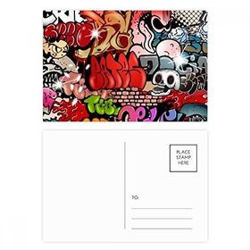 Dıythinker 14x9 cm 20 Adet Renkli Grafiti Sokak Renkli Kafatası Duvar Boyama Kartpostal Seti