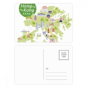 Dıythinker 14x9 cm 20 Adet Renkli Hong Kong Haritası Gezi Çin Kartpostal Seti