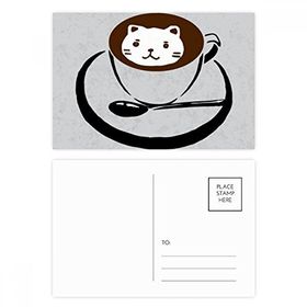 Dıythinker 14x9 cm 20 Adet Renkli Kahve Kupası İllüstrasyon Sevimli Kedi Desenli Kartpostal Seti