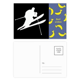 Dıythinker 14x9 cm 20 Adet Renkli Kayak Kış Spor Siyah Siluet Muz Kartpostal Seti