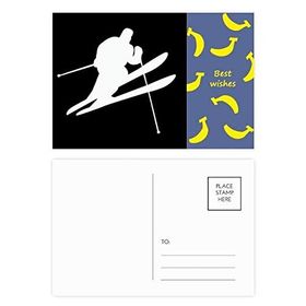 Dıythinker 14x9 cm 20 Adet Renkli Kayak Kış Spor Siyah Siluet Muz Kartpostal Seti