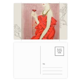 Dıythinker 14x9 cm 20 Adet Renkli Kırmızı Elbise Güzellik Çin Boyama Çiçek Kartpostal Seti