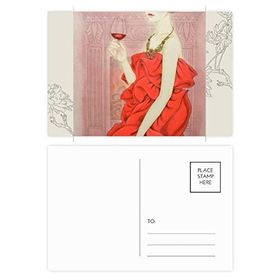 Dıythinker 14x9 cm 20 Adet Renkli Kırmızı Elbise Güzellik Çin Boyama Çiçek Kartpostal Seti