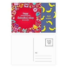 Dıythinker 14x9 cm 20 Adet Renkli Kırmızı Mutlu Sevgililer Günü Kalp Aşk Muz Kartpostal Seti