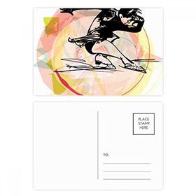 Dıythinker 14x9 cm 20 Adet Renkli Kış Spor Figür Paten Suluboya İllüstrasyon Kartpostal Seti