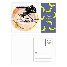Dıythinker 14x9 cm 20 Adet Renkli Kış Spor Figür Paten Suluboya İllüstrasyon Muz Kartpostal Seti