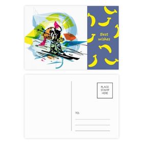 Dıythinker 14x9 cm 20 Adet Renkli Kış Sporları Serbest Stil Kayak İllüstrasyonu Muz Kartpostal Seti