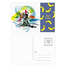Dıythinker 14x9 cm 20 Adet Renkli Kış Sporları Serbest Stil Kayak İllüstrasyonu Muz Kartpostal Seti