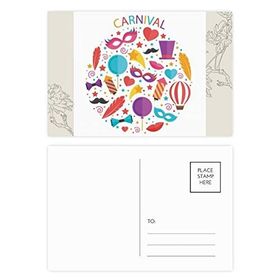 Dıythinker 14x9 cm 20 Adet Renkli Maske Fiyonk Balon Brezilya Karnaval Çiçek Kartpostal Seti