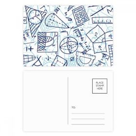 Dıythinker 14x9 cm 20 Adet Renkli Mavi El Boyaması Matematik Cetvel Hesap Makinesi İllüstrasyon Kartpostal Seti