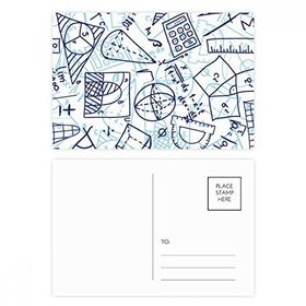 Dıythinker 14x9 cm 20 Adet Renkli Mavi El Boyaması Matematik Cetvel Hesap Makinesi İllüstrasyon Kartpostal Seti