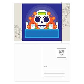 Dıythinker 14x9 cm 20 Adet Renkli Meksika Şeker İskeleti Ölüler Günü Çiçek Kartpostal Seti
