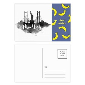 Dıythinker 14x9 cm 20 Adet Renkli New York Amerika Simgesi Mürekkep Şehir Boyama Muz Kartpostal Seti