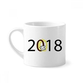 Dıythinker 170 ml Beyaz 2018 Yavru Köpek Deseni Mutlu Yıllar Mini Kahve Seramik Kupa