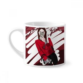 Dıythinker 170 ml Beyaz Akıllı Kız Figür Sanat Tasarım İllüstrasyon Mini Kahve Seramik Kupa