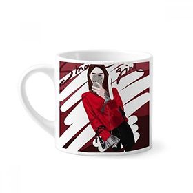 Dıythinker 170 ml Beyaz Akıllı Kız Figür Sanat Tasarım İllüstrasyon Mini Kahve Seramik Kupa