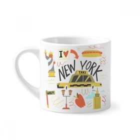 Dıythinker 170 ml Beyaz America New York City Liberty İllistration Mini Kahve Seramik Kupa