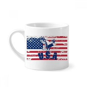Dıythinker 170 ml Beyaz Amerika Bayrağı Haliaeetus leucocephalus Kartal Mini Kahve Seramik Kupa