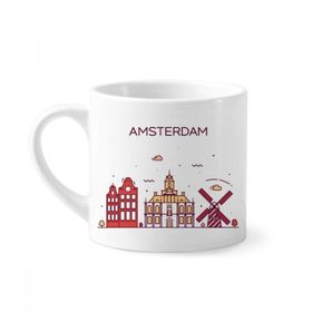 Dıythinker 170 ml Beyaz Amsterdam Düz Kent Simgesi Mini Kahve Seramik Kupa