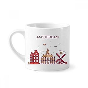 Dıythinker 170 ml Beyaz Amsterdam Düz Kent Simgesi Mini Kahve Seramik Kupa