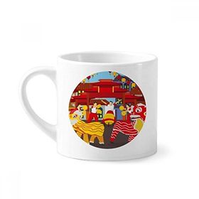 Dıythinker 170 ml Beyaz Aslan Dansı Çin Özel Çin Kasabası Mini Kahve Seramik Kupa