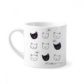 Dıythinker 170 ml Beyaz Beyaz Siyah Kedi Kafası Miyav Hayvan Mini Kahve Seramik Kupa