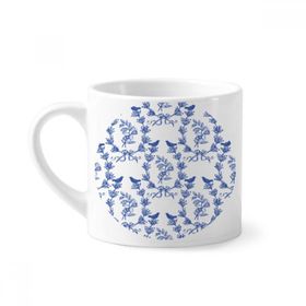 Dıythinker 170 ml Beyaz Bitki Yaprağı Mavi Beyaz Sembol Mini Kahve Seramik Kupa
