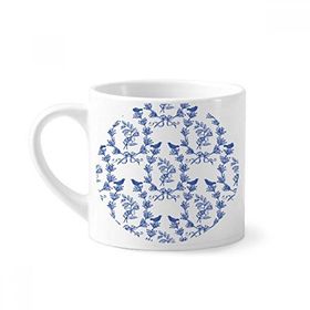 Dıythinker 170 ml Beyaz Bitki Yaprağı Mavi Beyaz Sembol Mini Kahve Seramik Kupa