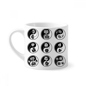 Dıythinker 170 ml Beyaz Budizm Yin-yang Çiçek Yuvarlak Tasarım Mini Kahve Seramik Kupa