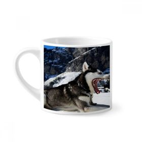 Dıythinker 170 ml Beyaz Büyük Ağızlı Köpek Kar Husky Resim Mini Kahve Seramik Kupa